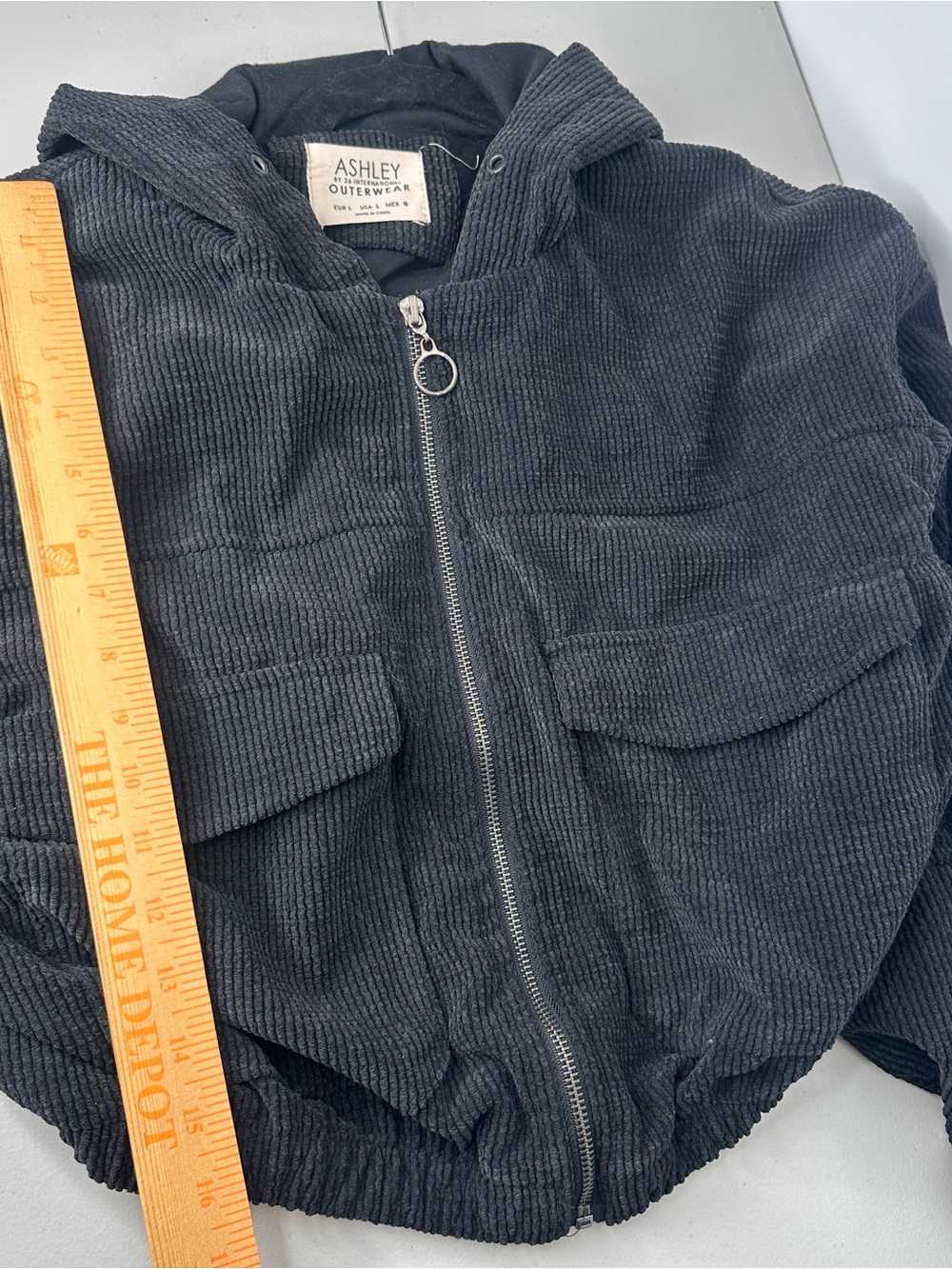 Ashley Black Cropped Corduroy Bomber Jacket Size L - Picture 9 of 12
